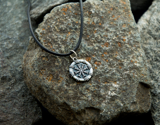 Sterling silver pendant with Helm of Awe Viking symbol
