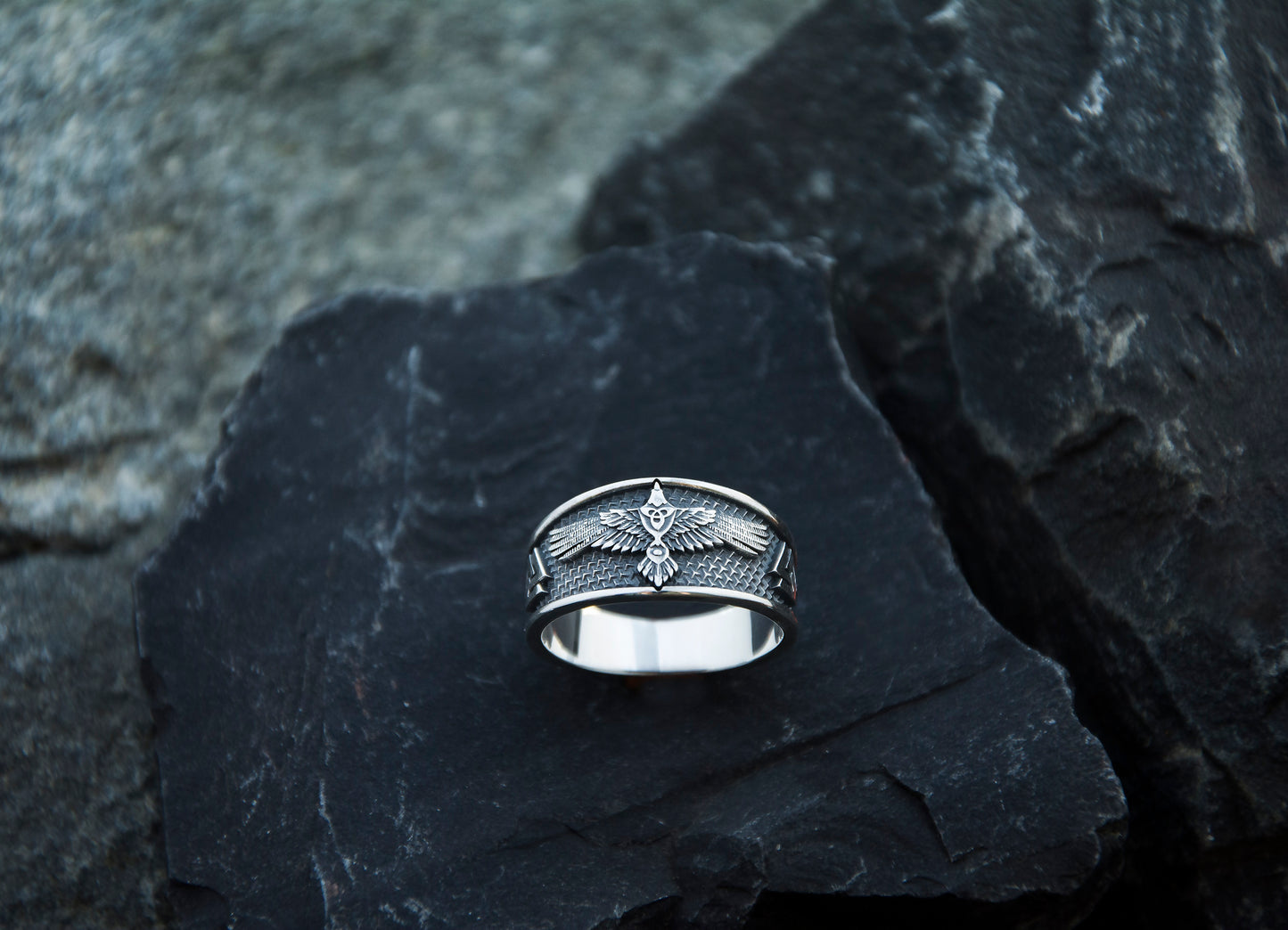 Raven Norse mythology sterling silver ring