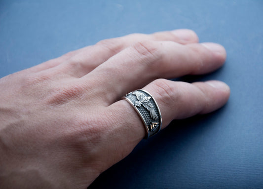 Raven Norse mythology sterling silver ring