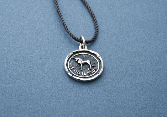 Sterling silver unicorn pendant with Esto Te Ipsum inscription