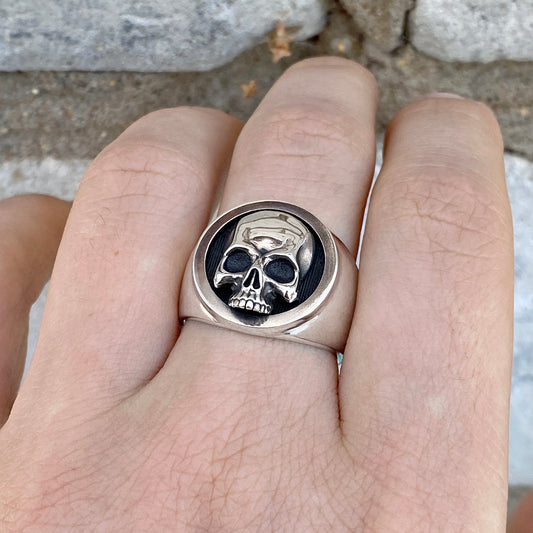 Polished Skull Sterling Silver Signet ring
