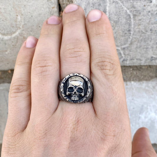 Brushed Metal Skull Sterling Silver Signet ring