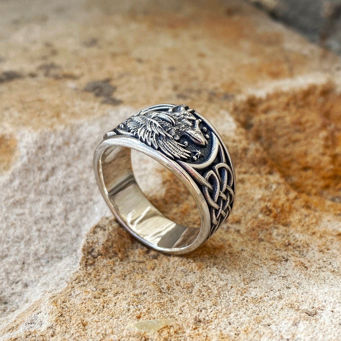 Wolf and Raven Sterling Silver ring