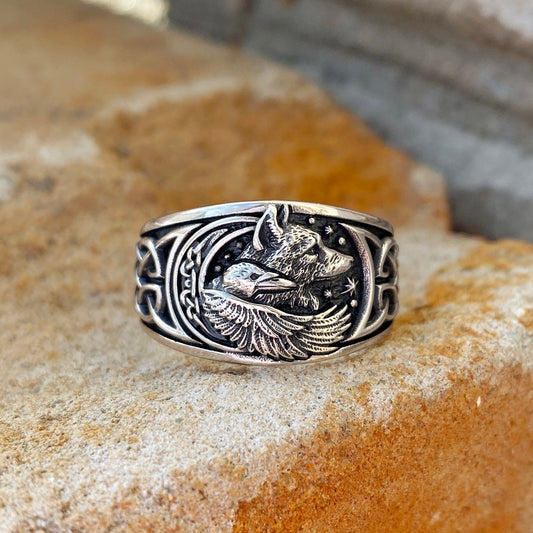 Wolf and Raven Sterling Silver ring