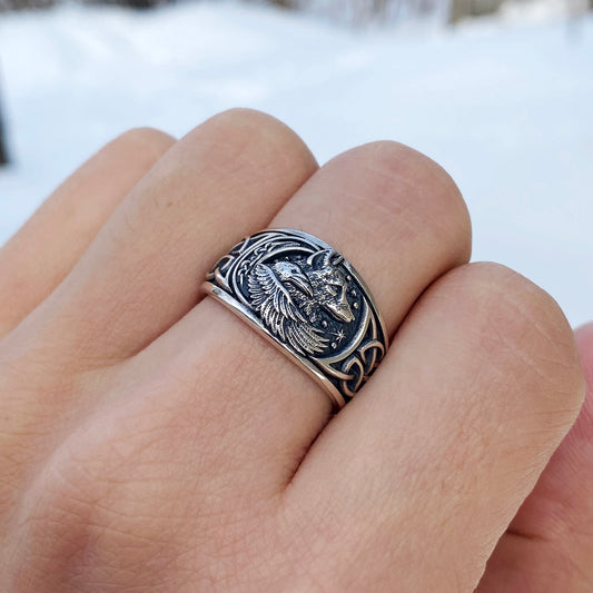 Wolf and Raven Sterling Silver ring