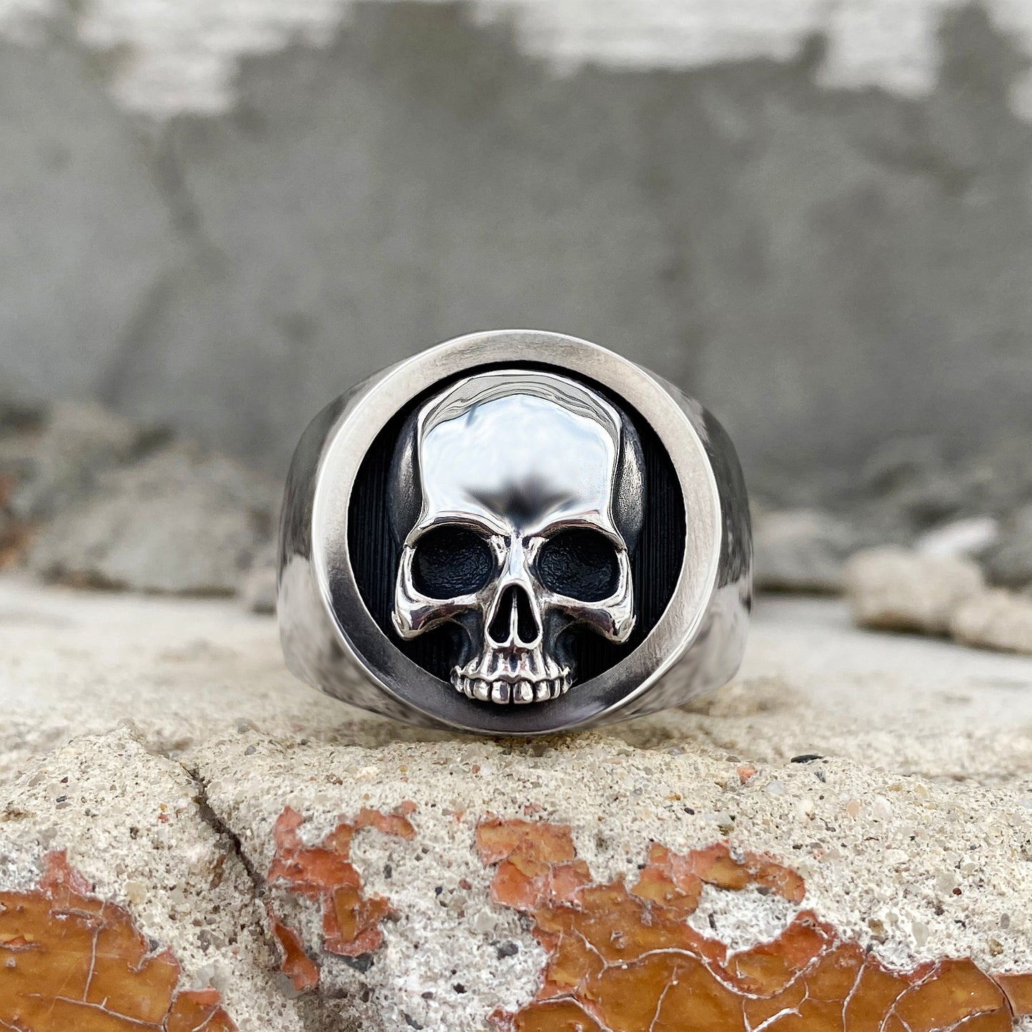 Polished Skull Sterling Silver Signet ring