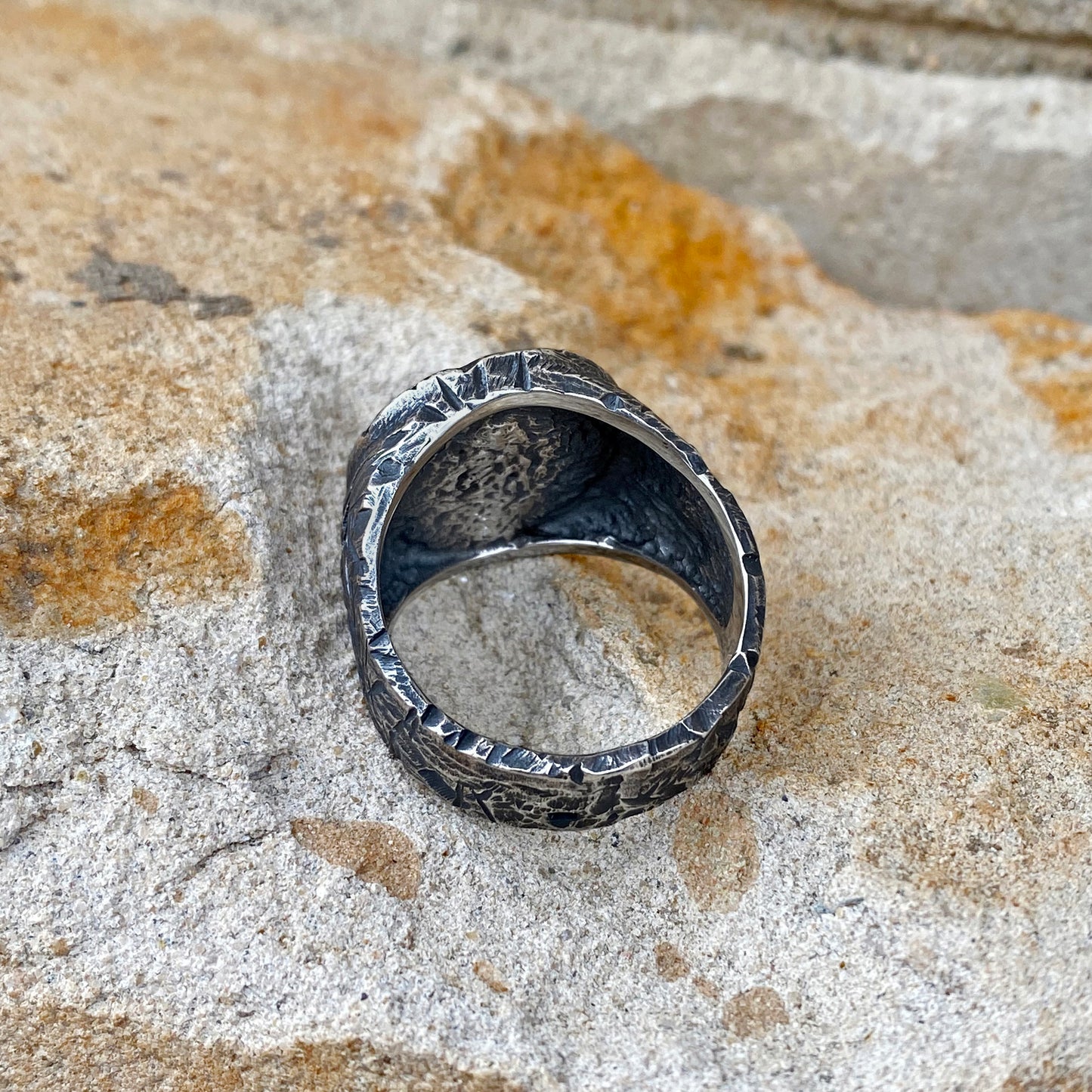 Brushed Metal Skull Sterling Silver Signet ring