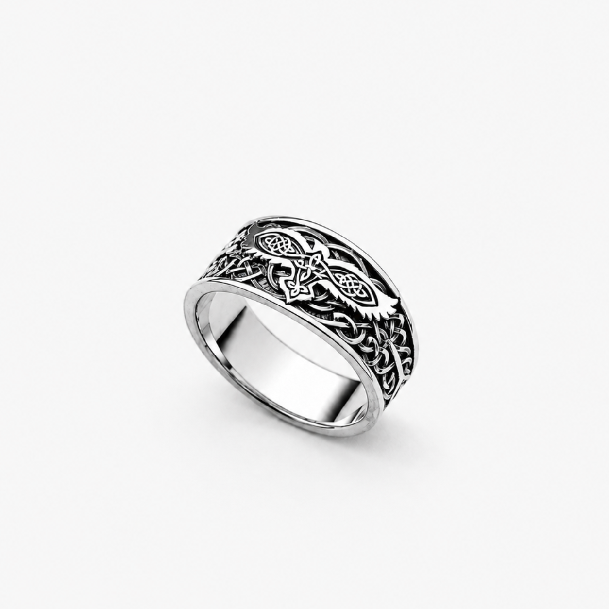 sterling silver raven ring with Celtic ornament