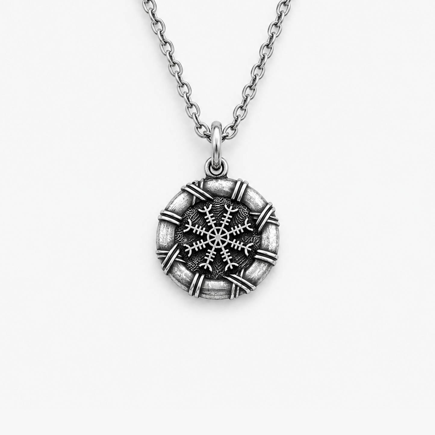Viking Helm of Awe sterling silver pendant with oxidized details