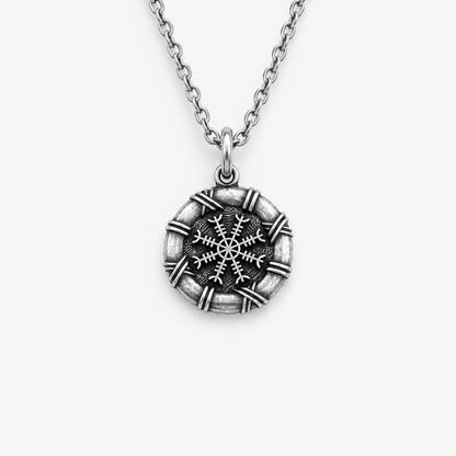 Viking Helm of Awe sterling silver pendant with oxidized details