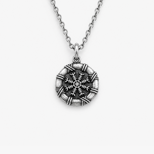 Viking Helm of Awe sterling silver pendant with oxidized details