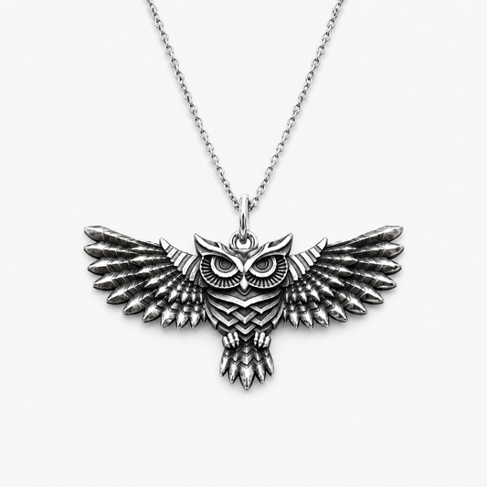 Norse Owl Sterling Silver Pendant