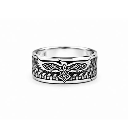 Norse raven sterling silver ring with oxidized details