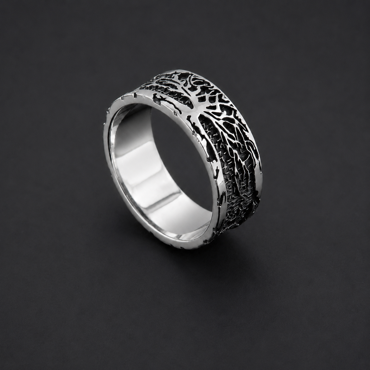 Sterling silver Tree of Life Ring rune detail