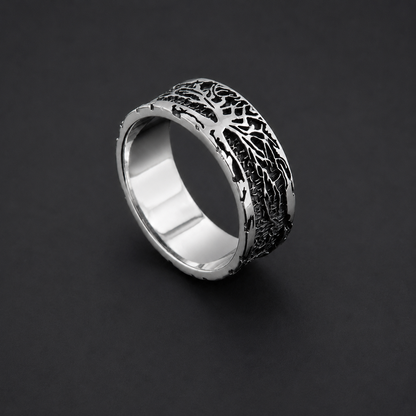 Sterling silver Tree of Life Ring rune detail